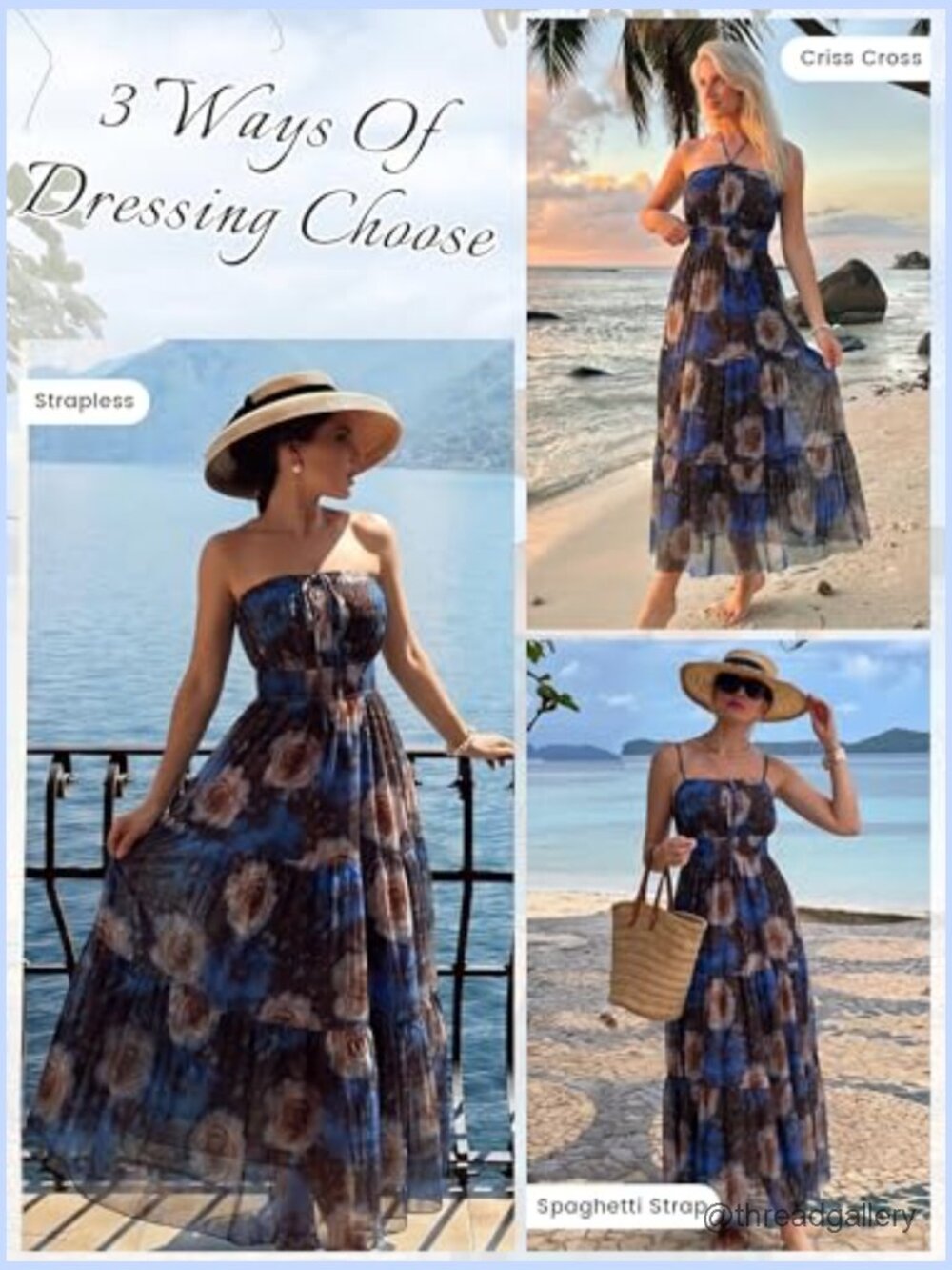 Strapless Boho Maxi Dress with Mesh Layers for Summer Beach Wedding - Picture 2 of 7
